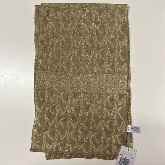 Michael Kors Metallic Gold MK Monogram Print Scarf NEW - Picture 4 of 4